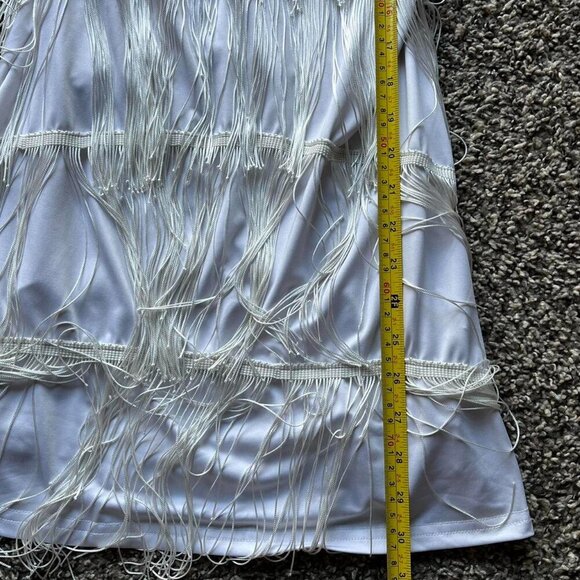 White Tassel Mini Dress Womens Medium Cowgirl Flowy Festival Western Dress - Picture 8 of 8